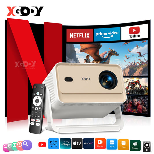 XGODY N6 Pro Netflix Officially 4K Projector Voice Control Smart Android TV Whale OS 8/32GB ROM for Outdoor Movie Home Theater