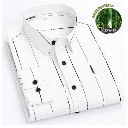 Bamboo Fiber Casual long-sleeve shirts for man elastic Anti-wrinkle striped slim fit formal shirt soft business designer clothes