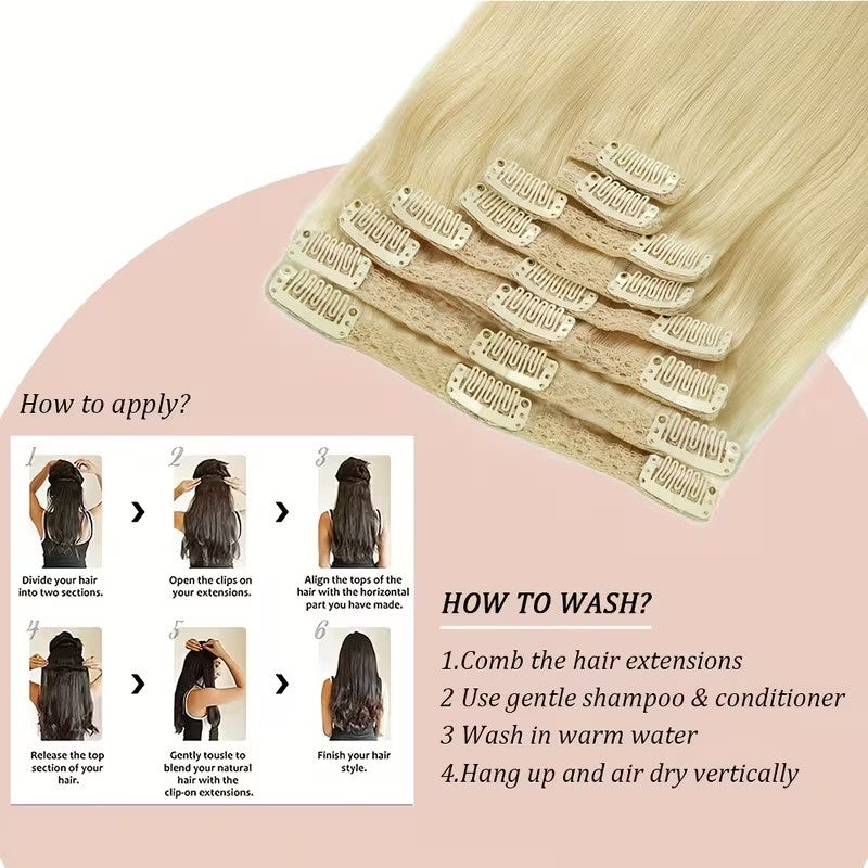 Extensões de Cabelo Humano Loiro Mel 613 com Clip de 26 a 28 Polegadas Liso Brasileiro Remy 8 Peças com Clip Para Mulheres