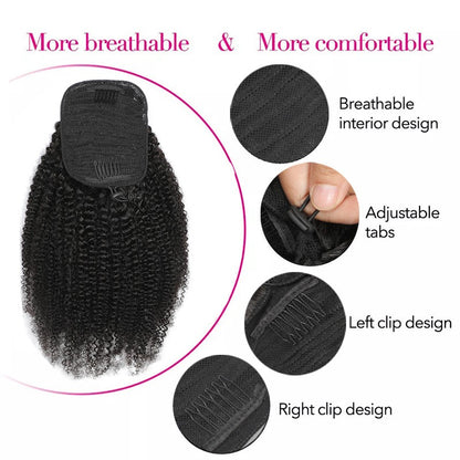 Aplique de Cabelo Humano Rabo de Cavalo Crespo Afro Cacheado com Cordão de 8 a 26 Polegadas 3C 4A Brasileiro Remy 100% Cabelo Humano para Mulheres
