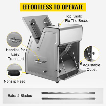 Fatiador de Pão Comercial SucceBuy Aço Inoxidável Lâminas de 12 mm Máquina de Corte de Pão Elétrica Aparelho de Cozinha Processador de Torradas
