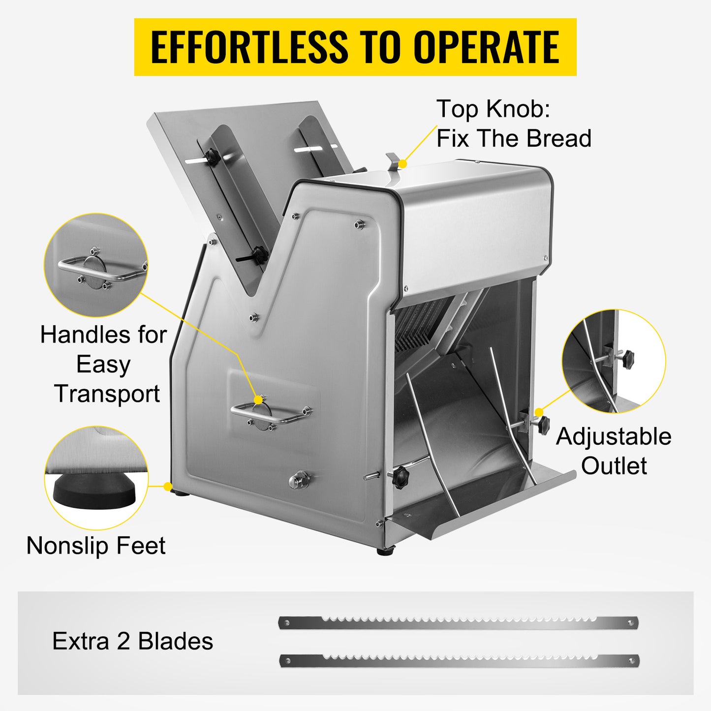SucceBuy Commercial Bread Slicer Stainless Steel 12mm Blades Electric Bread Cutting Machine Kitchen Appliance Toast Processor