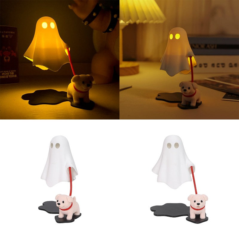 3D Printed Cute Ghost With Dog Figurine Statue Home Bedroom Desk Decoration Halloween