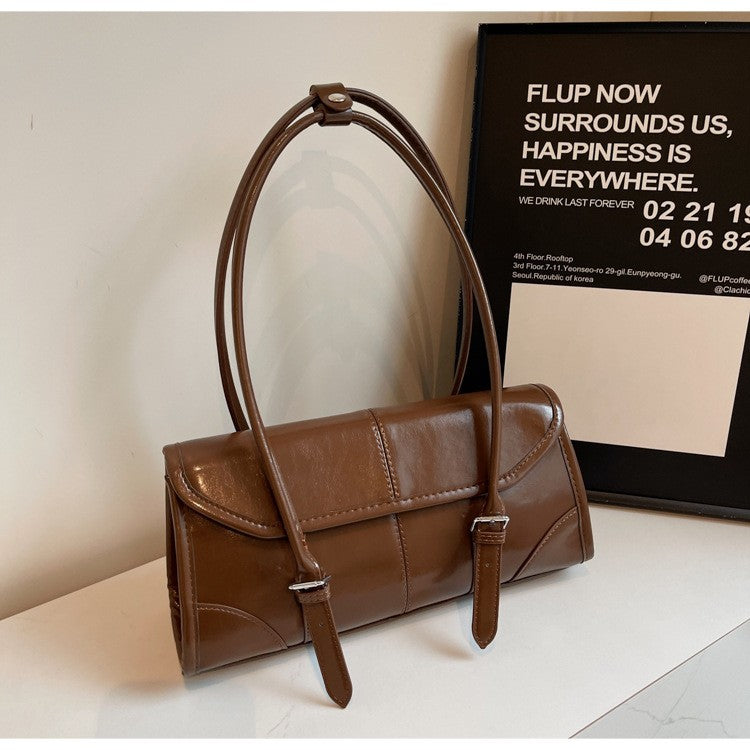 High End Burgundy Oil Wax Leather Underarm Bag Elegant Women's Magnetic Buckle Shoulder Bag Commuter Versatile Ladies Tote Bags