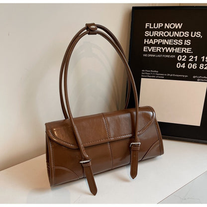 High End Burgundy Oil Wax Leather Underarm Bag Elegant Women's Magnetic Buckle Shoulder Bag Commuter Versatile Ladies Tote Bags