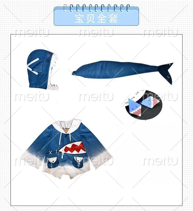 in stock Hololive ENG Gawr Gura Cosplay Costume Cute Shark Costume Hoodie For Women Halloween Youtuber Cosplay