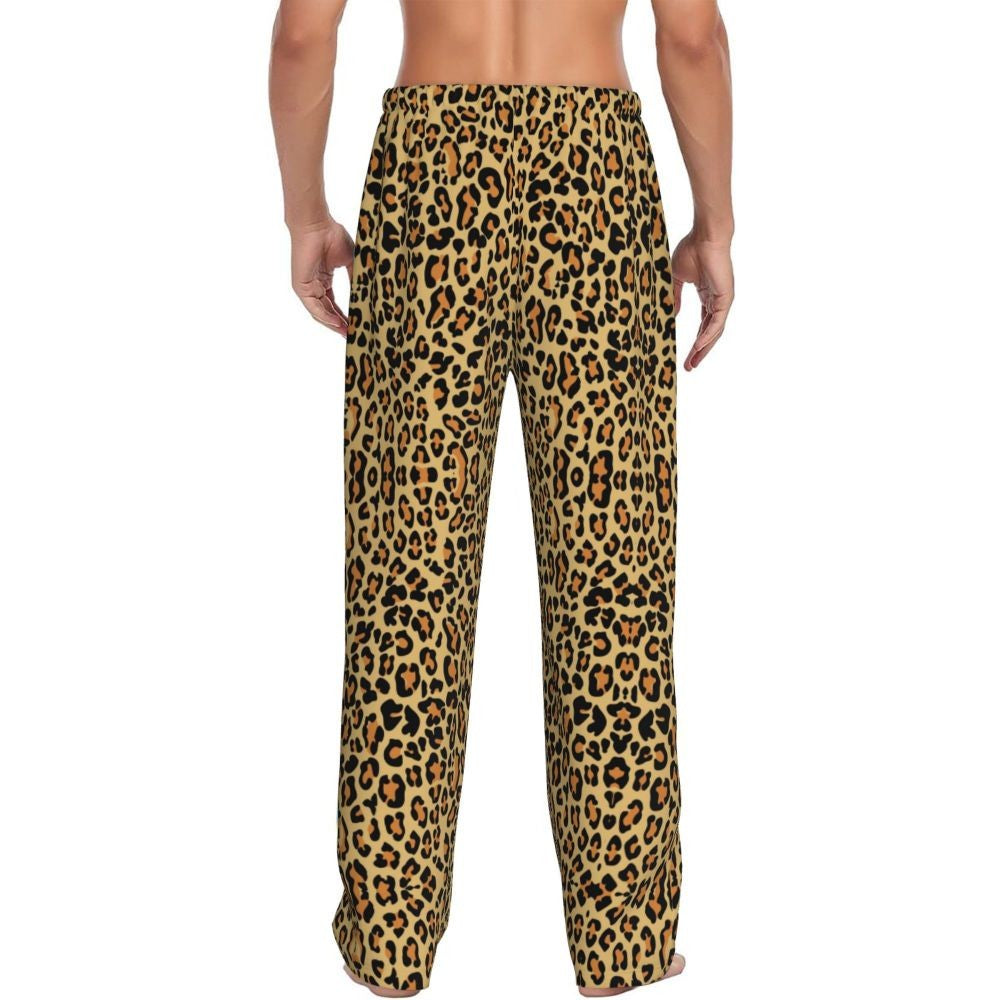 Custom Leopard Print Pajama Pants Men's Animal Skin Sleepwear Lounge Sleep Bottoms Stretch with Pockets