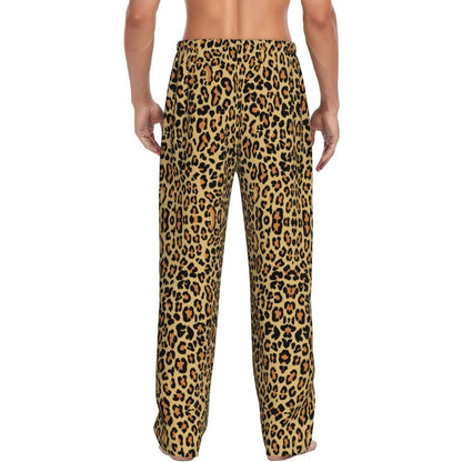 Custom Leopard Print Pajama Pants Men's Animal Skin Sleepwear Lounge Sleep Bottoms Stretch with Pockets