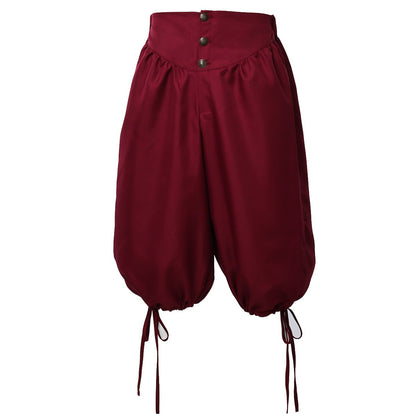 Calções de Fantasia de Pirata Calças de Pirata Calças Medievais Renascentistas Viking Cosplay com Amarração nas Costas