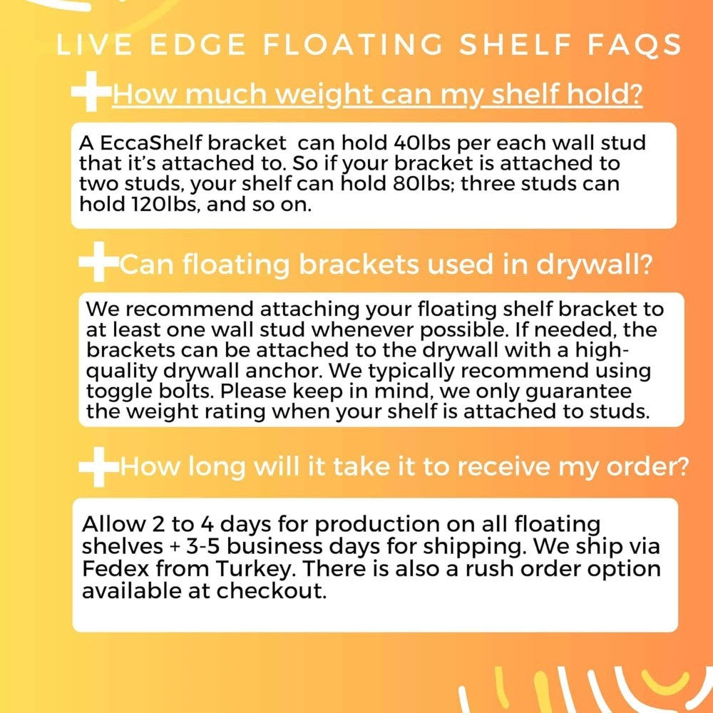 Rustic Solid Wood Live Edge Wall Shelves for Rooms and Bathrooms