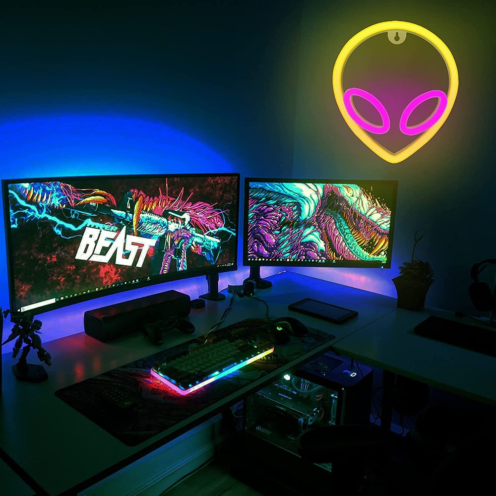 USB/Battery LED Neon Lights Sign for Wall Art Decor Heart Gaming Bar Bedroom Decoration Hanging Neon Sign Party Alien Night Lamp