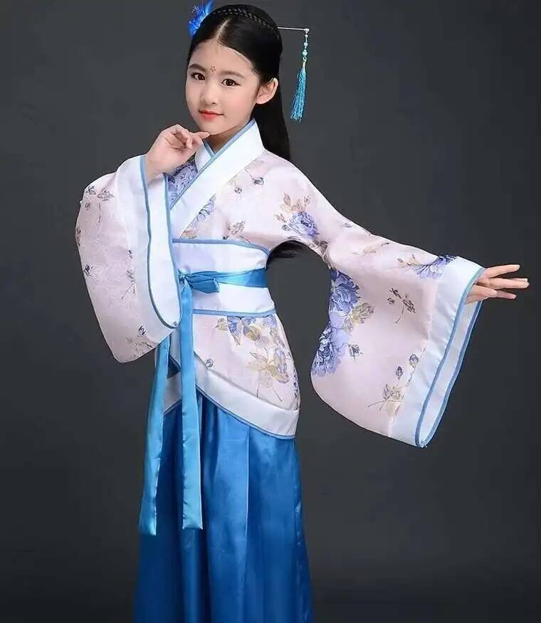 Hanfu Chinese Costume Girls Children Kimono Traditional Vintage Ethnic Fan Students Dance Halloween Japanese Yukata Kimono Style