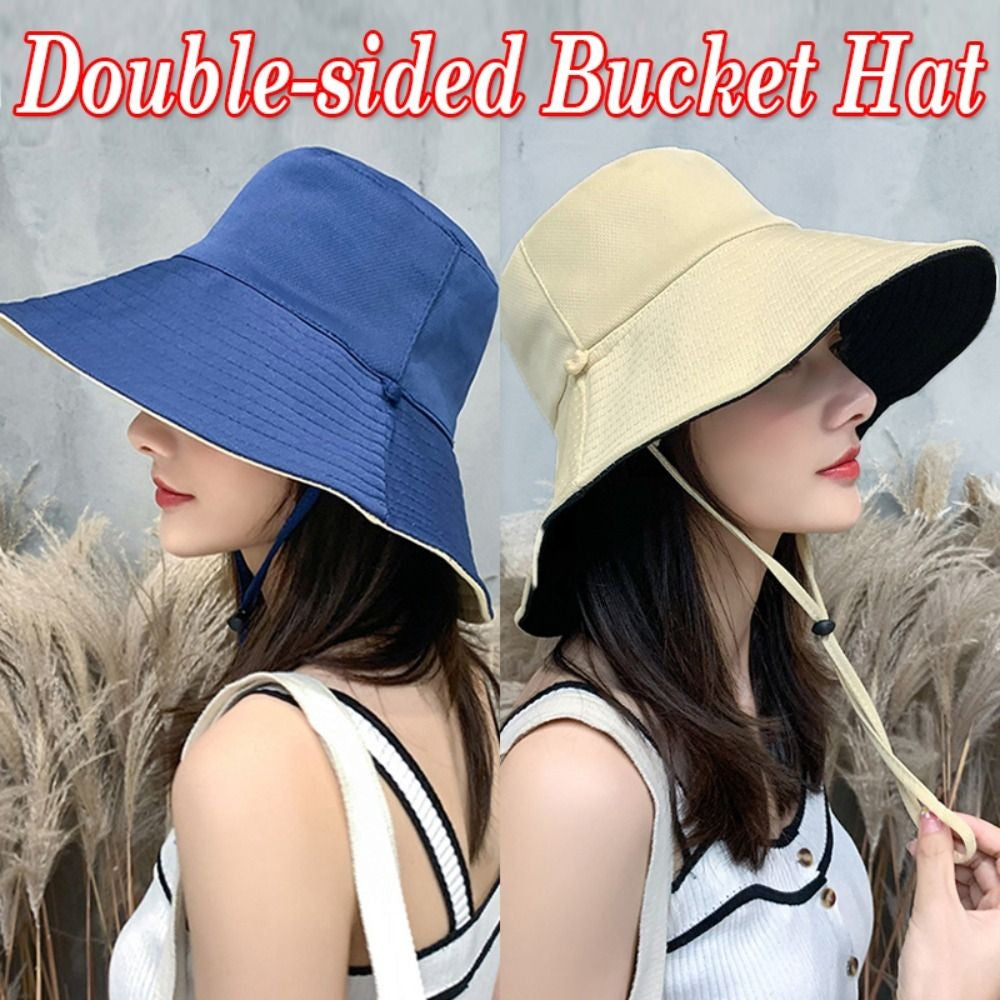 Double-Sided Sun Beach Cap Portable Fisherman Cap Foldable Panama Hat Solid Color Anti-UV Spring Summer Outdoor Beach Visor