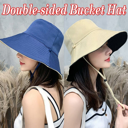 Double-Sided Sun Beach Cap Portable Fisherman Cap Foldable Panama Hat Solid Color Anti-UV Spring Summer Outdoor Beach Visor