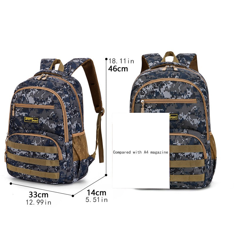 Camouflage large-capacity backpack - adjustable shoulder strap, outdoor theme style, zipper closure, ideal for hiking