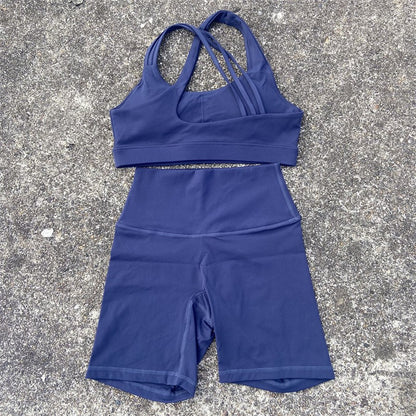 Yoga Fitness Suit Shorts Set Gym Sports Set Women Clothes 2 Piece Sports Bra Top High Waist Short Legging Running Tracksuit