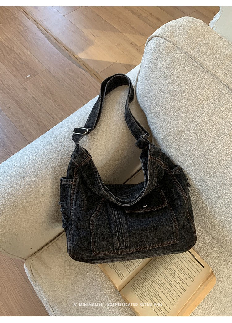 New Denim Shoulder Bag Women Fashion Large Capacity Casual Tote Handle Bag for School Comfortable and Versatile Commute Bag