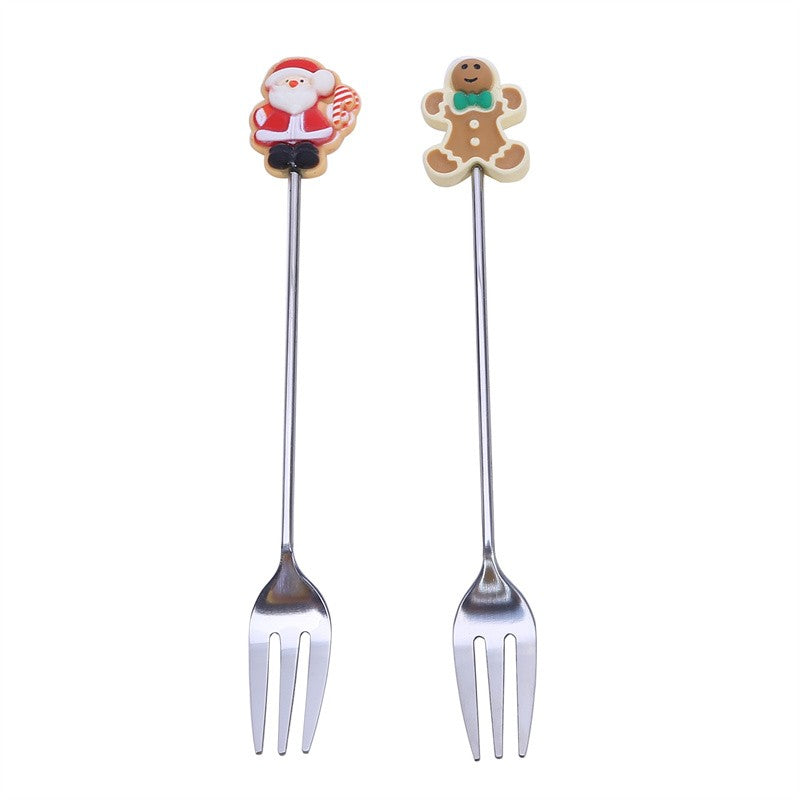 Christmas Gift  Deco Tableware Cutlery Set Elk Christmas Tree Decoration Dessert Spoon Fruit Fork Coffee Spoon Cutlery Gift