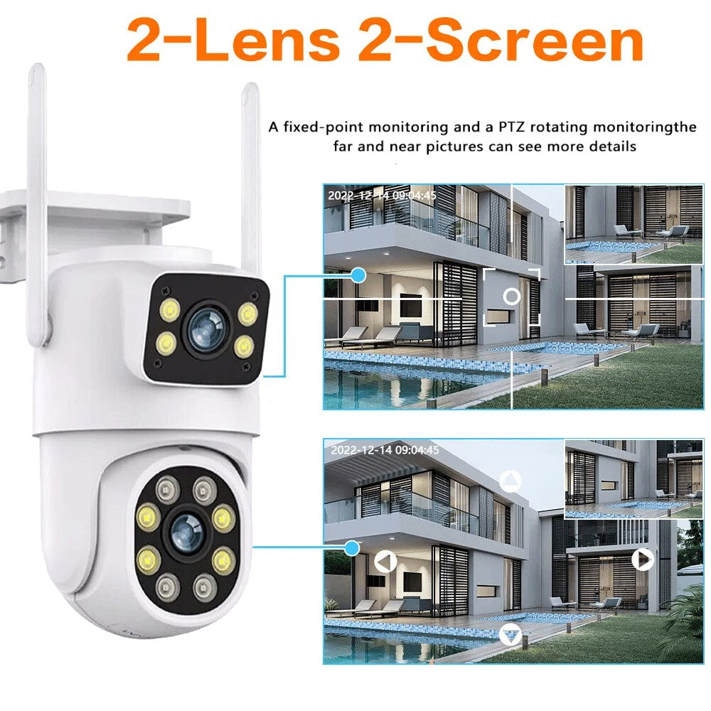 Câmera WIFI PTZ de Lente Dupla Tuya 4K 8MP para Exterior com Tela Dupla Ai Detecção Humana Automática Segurança com Alexa Google