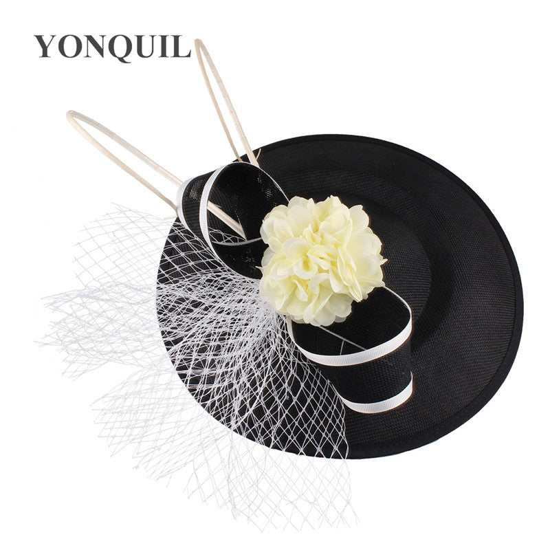 Novo Design Amarelo Com Cabelo Roxo Fascinator Chapéu Tiara Nupcial Casamento Festa Adereço de Cabelo Malha Senhoras Ocasião Acessórios de Cabelo