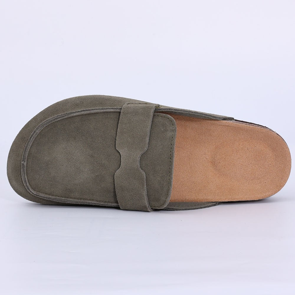 Comwarm Cow Suede Women Clogs With Adjustable Buckle Cork Footbed Leather Mules Comfort Slip on Women Slippers Summer Cork Clogs