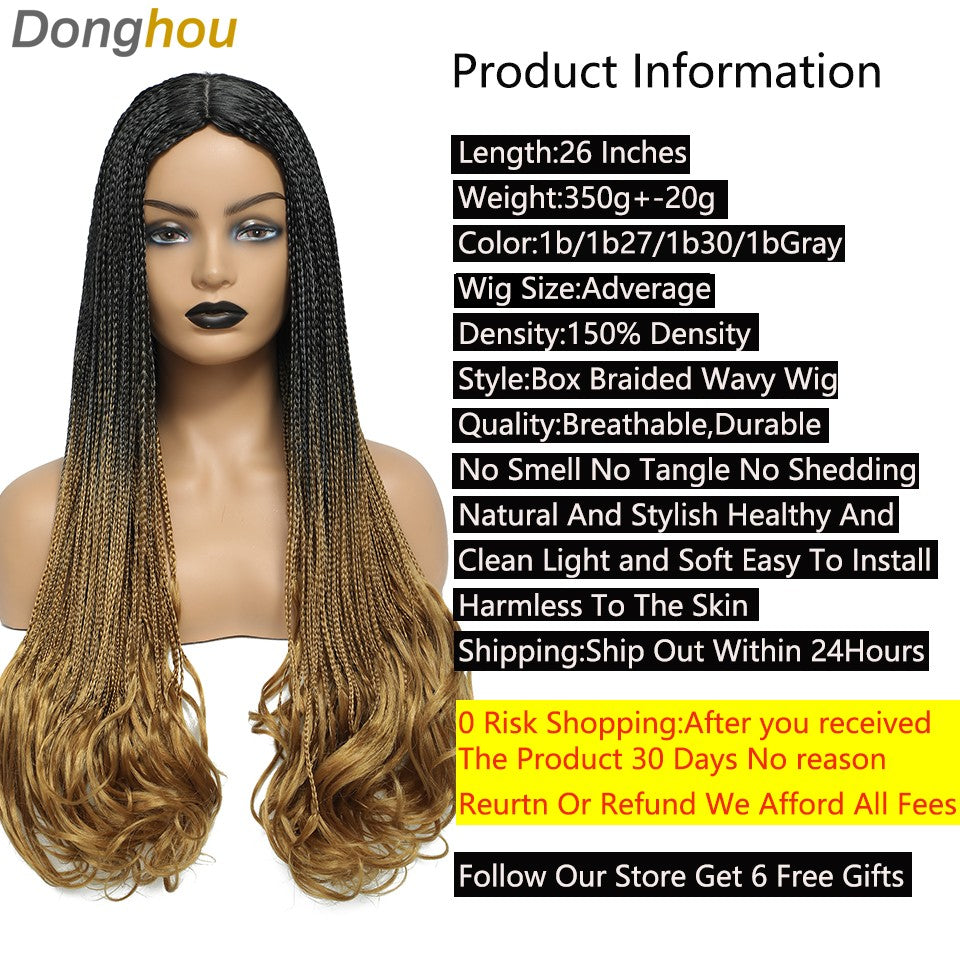 26 Inch Long Box Braided Wigs For Women Synthetic Perruque Tresse Africaine Micro Twist Box Braid Crochet Hair Curly Ends Wig