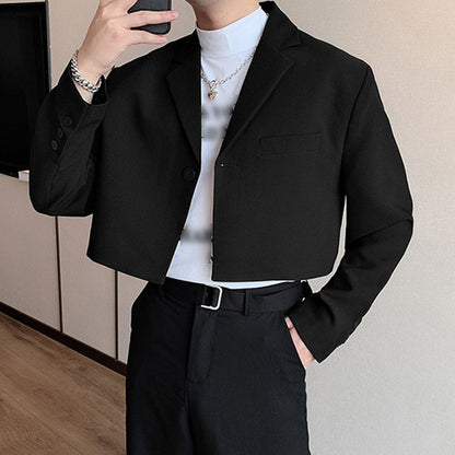 Men Blazer Solid Color Lapel Long Sleeve One Button Autumn Casual Suits Streetwear 2023 Fashion Male Crop Coats S-5XL INCERUN