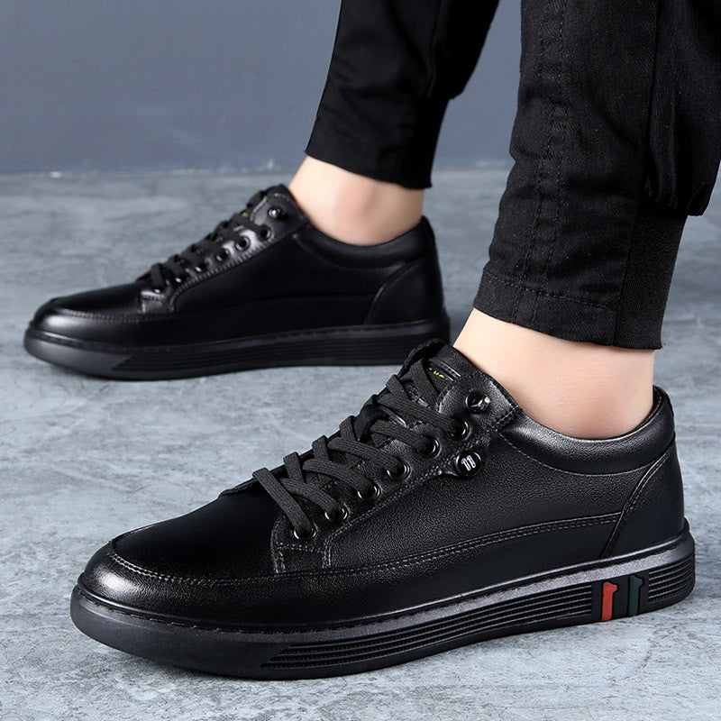 Spring Autumn Genuine Leather Shoes Men Footwear Soft Cowhide Casual Flat Brand Pure Black