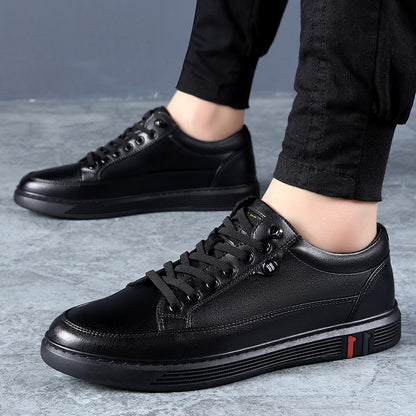 Spring Autumn Genuine Leather Shoes Men Footwear Soft Cowhide Casual Flat Brand Pure Black