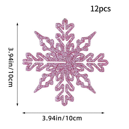 12PCS Pink Glitter Plastic Snowflake Decorations 10cm Christmas Tree Hollow Snowflake Pendants New Year Party Festival Supplies