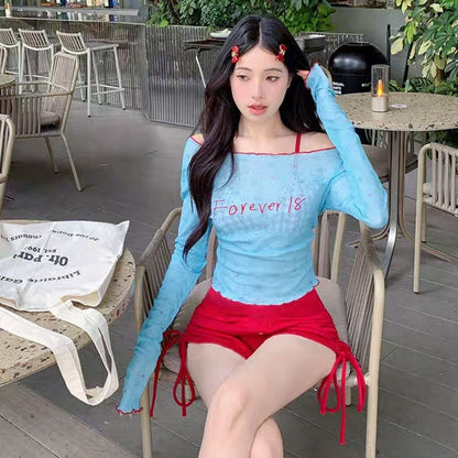 4Pcs/Set Summer Y2k Women's Swimsuit Dopamine Long Sleeve Bikini Set Hot Spring Swimming Sun-proof Crop Tops