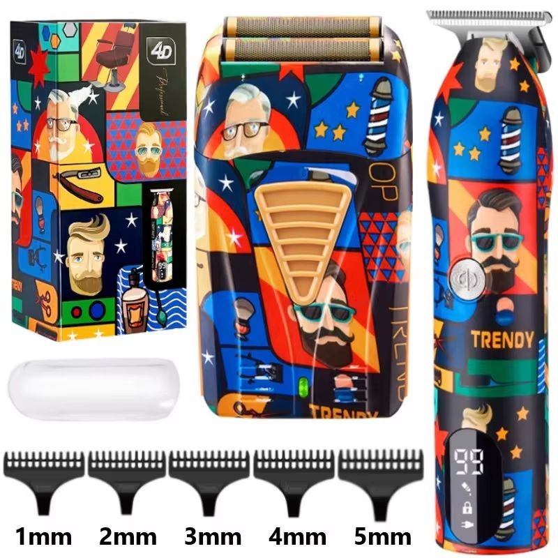 Professional Barber Hair Clipper Rechargeable Graffiti Electric Finish Cutting Machine Beard Trimmer Shaver Cordless Work