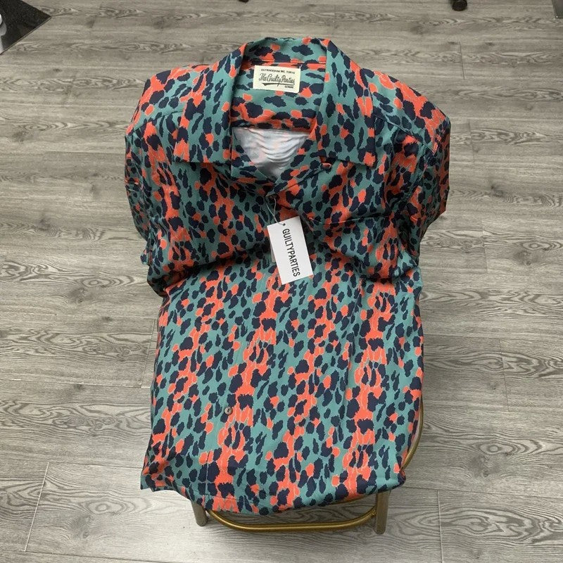 Classics Summer WACKO MARIA Shirts Full Print Leopard Rayon Short-sleeved Real Photos Hawaiian Shirt for Men Women