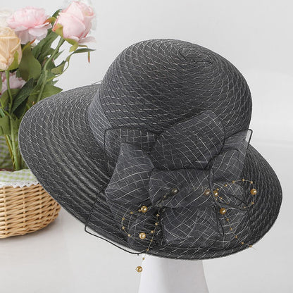 Summer New Pot Hat, Organza Flower Outdoor Fashion Sunshade Hat, Women's Large Edge Breathable Cool Hat, Versatile