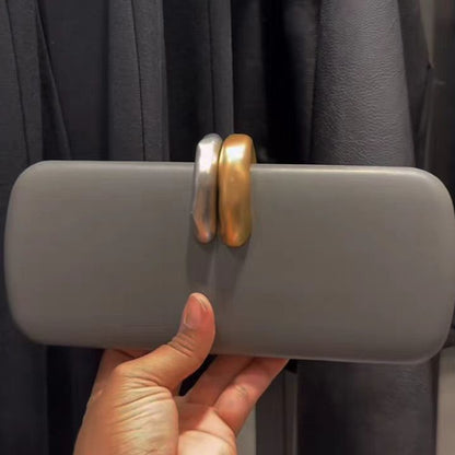 Long Rigid Clutch Retro Metal Luxury Shoulder Bag Fashion Removable Metal Chain Handle Crossbody Bag Clip Closure Banquet Bag