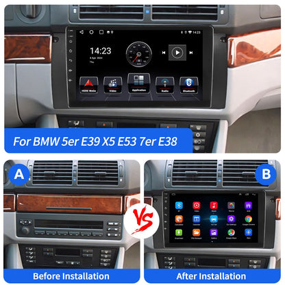 4+64GB For BMW E38 E39 E53 X5 Apple Carplay 9" Android 15.0 Car Stereo Radio Touch Screen GPS Navigation WiFi SWC BT FM+DVR&CAM