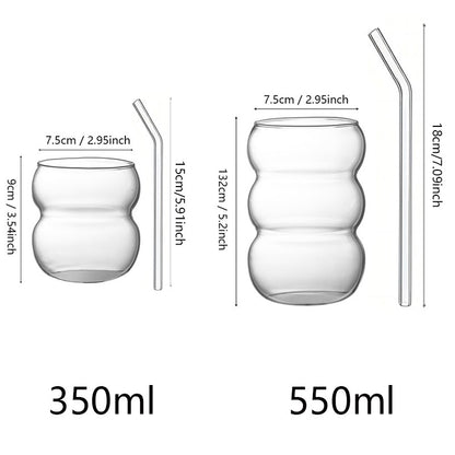 Copo de Vidro Transparente 350/550ml Copo de Café Gelado Com Canudo Copo de Sobremesa Suco Leite Caneca de Copos de Coquetel de Festa Xícara de Chá