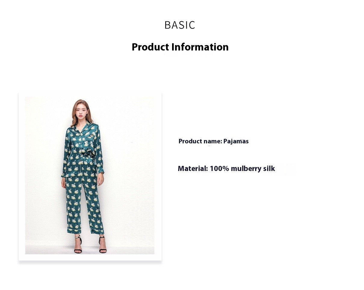 Printed Pure Silk Long Sleeve Pajamas Button Down 100% Mulberry Silk Pijamas Suit Women's Homewear Sleepwear 2 Piece Pajama Set