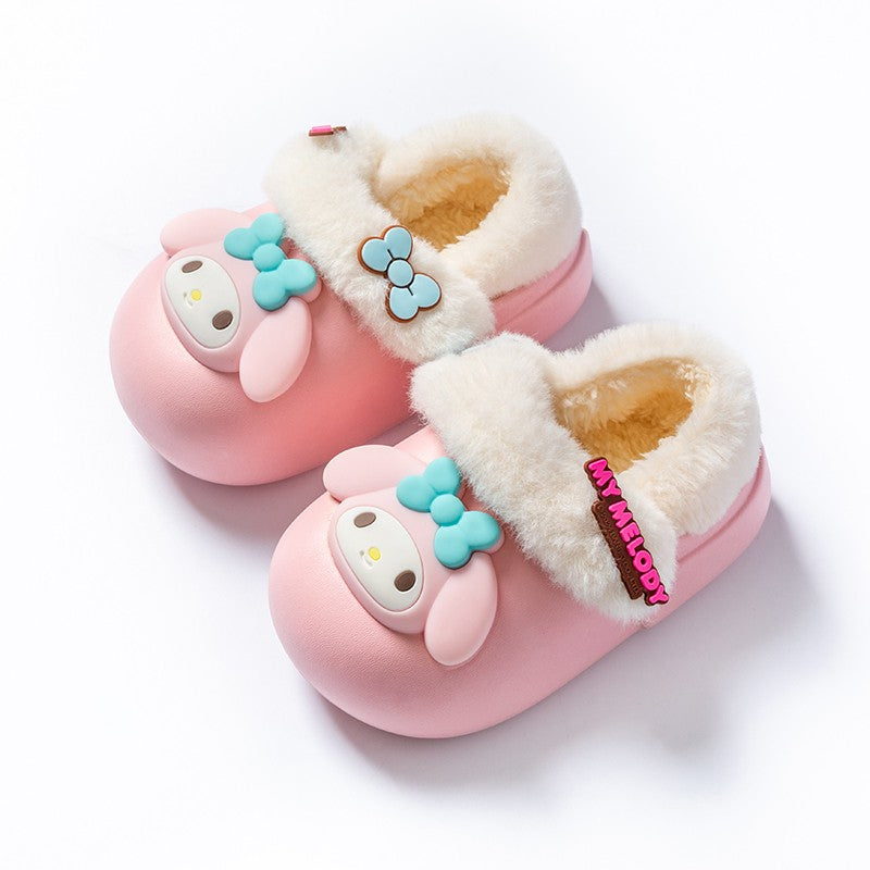 2024 New Winter Warm Cute Cartoon Indoor Mule Soft Non-slip Fluffy Slippers For Kids Teen Boys Girls Children Home Cotton Shoes