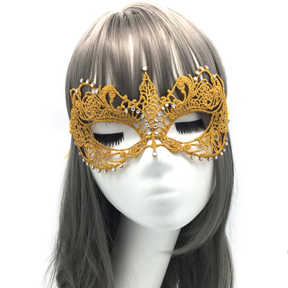 Makeup Ball Hollow Lace Face Mask With Ribbon Princess Masquerad Cosplay Prom Props Costume Female Sexy Diamonds Eye Mask
