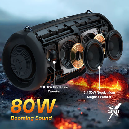 TRIBIT StormBox Lava 80W Caixa de Som Bluetooth Portátil com Powerbank Integrado, Controle por Aplicativo, IP67 à Prova D'água para Uso Externo, Acampamento, Festas