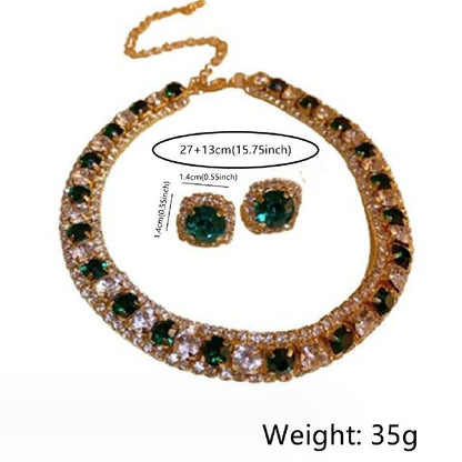 Conjunto de Joias Femininas Modernas com Colar e Brincos Decorados com Strass, Acessórios da Moda para Festas e Decoração de Roupas do Dia a Dia