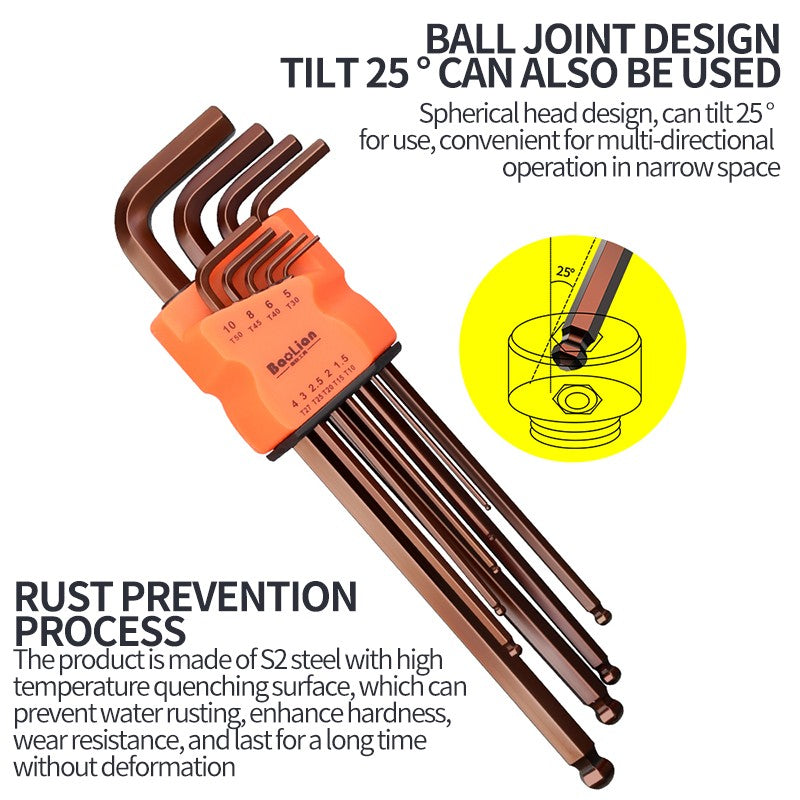 Conjunto de 9 Chaves Torx Estrela, Kit de Chaves Allen, Chave Hexagonal, Chave de Boca em Flor de Ameixa, Chave de Fenda Estrela Tipo L com Ponta Dupla, Ferramenta Manual de Reparo