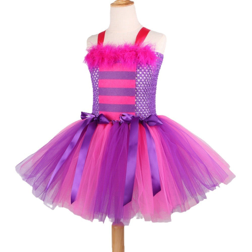 THEEPER Halloween Cheshire Cat Style Costume Tutu Dress for Girls, Animal Fancy Outfit Set for Halloween Carnival Birthday Party