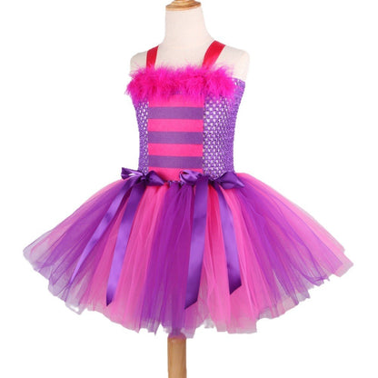 THEEPER Halloween Cheshire Cat Style Costume Tutu Dress for Girls, Animal Fancy Outfit Set for Halloween Carnival Birthday Party