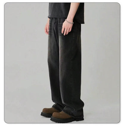 Four Season Men's Jeans Korean Version Student Casual Pants High Street Straight Loose Wide Leg Jeans Black Gray Blue Baggy Jean