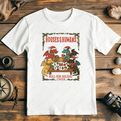 2025 Christmas DND T-Shirt Houses and Humans D&D Men Women Cotton T-shirt Dungeons Gift Funny Xmas Dnd Houses Humans Parody Tops