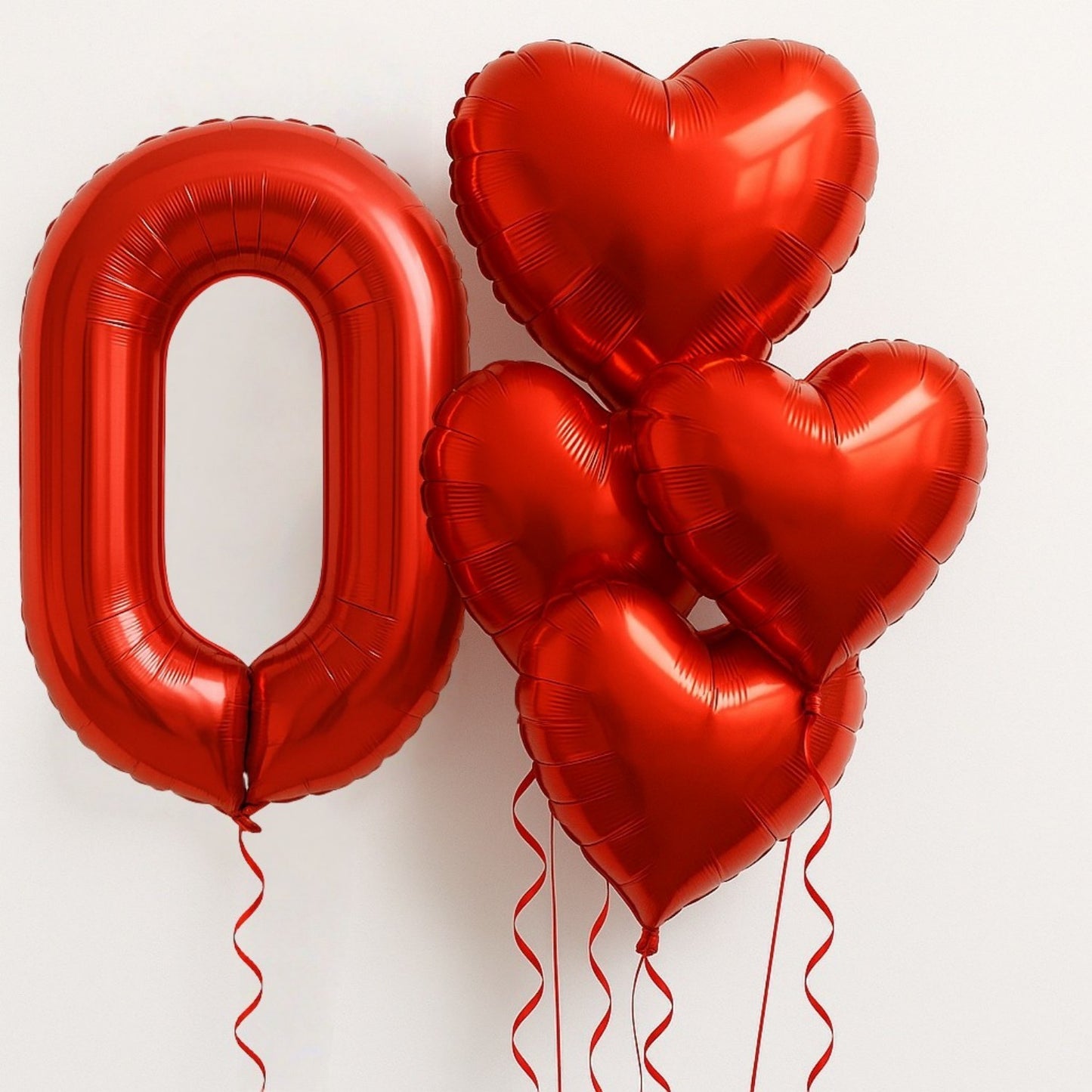 6Pcs/Set 32in Red Foil Number and 18in Heart Balloons Valentine's Day Birthday Christmas Party Decorations Anniversary Halloween