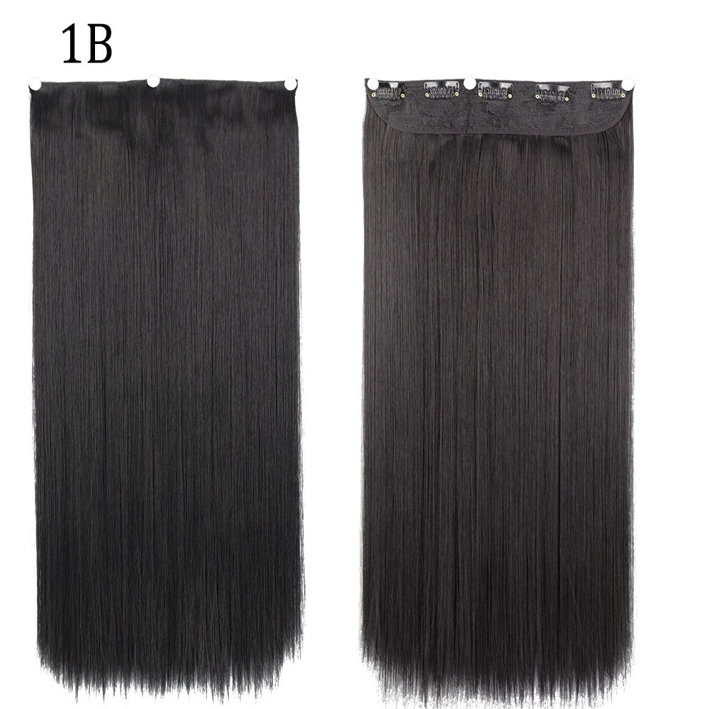 Apliques de Cabelo Sintético Liso Comprido de 5 Clipes 22'' Fibra de Alta Resistência ao Calor Preto Castanho Loiro
