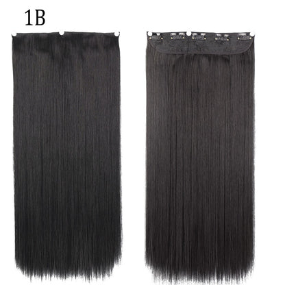 Apliques de Cabelo Sintético Liso Comprido de 5 Clipes 22'' Fibra de Alta Resistência ao Calor Preto Castanho Loiro